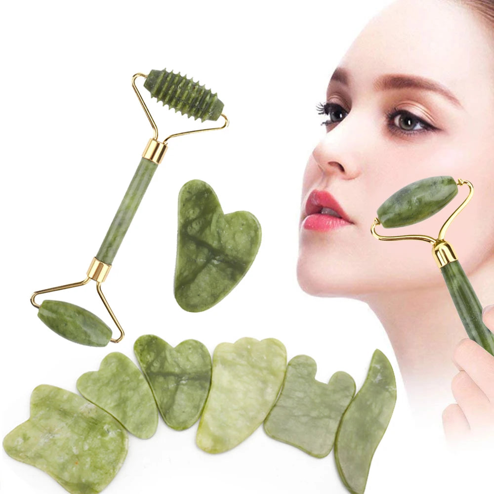 Premium Gua Sha & Jade Roller Set – Natural Facial Rejuvenation